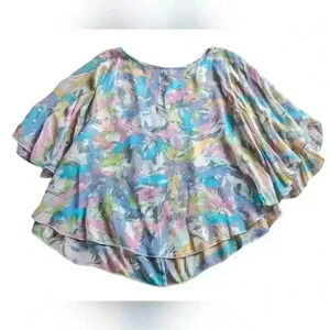 Bellatrix FABULOUS Abstract Paint strokes Pink Yellow Blue Green Poncho Top XS